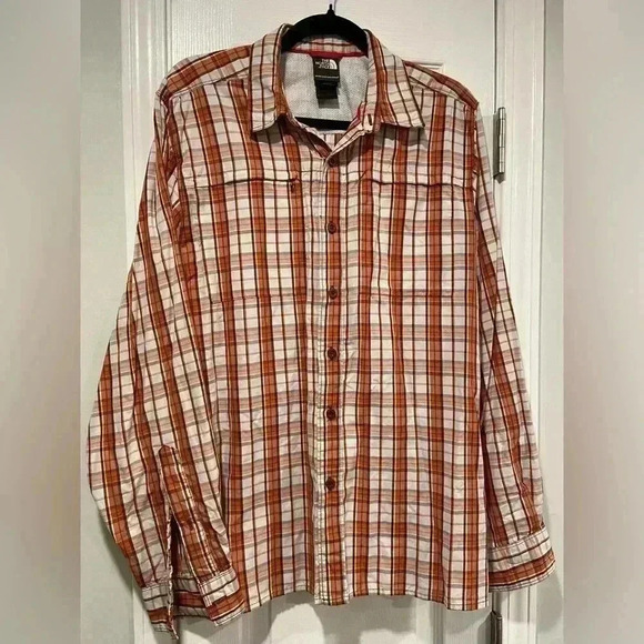 North Face Men’s Brown Plaid Long Sleeve Button Down Quick Dry Camp Shirt Size M - Picture 1 of 13